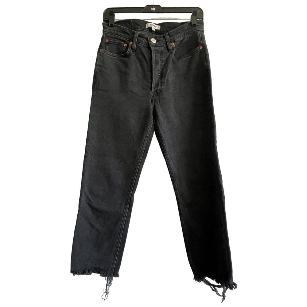 Re/Done Jeans 70's Stove Pipe Faded‎ Black Raw Hem Size 28
